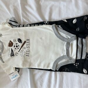 Carter's White and Gray Matching Set with Suspenders